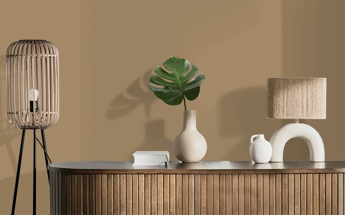 Nippon Paint's CAMEL FUR color on different wall surfaces.