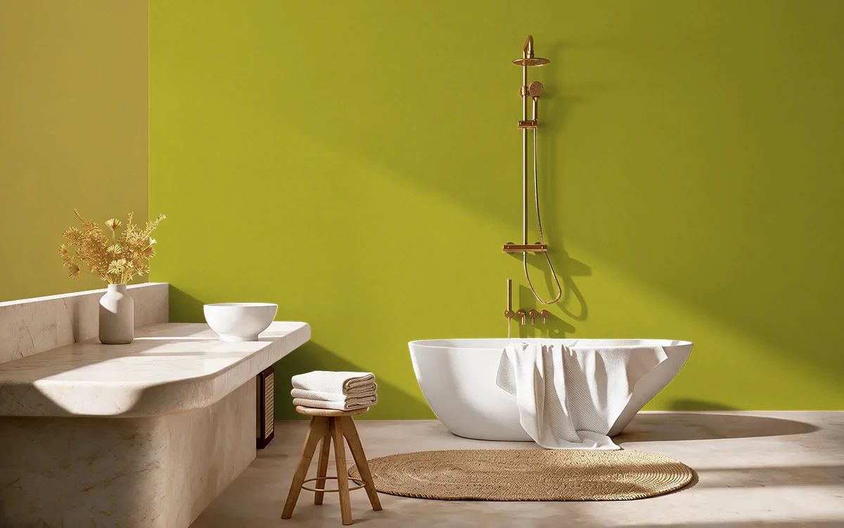 Nippon Paint's CAMPUS GREEN color on different wall surfaces.