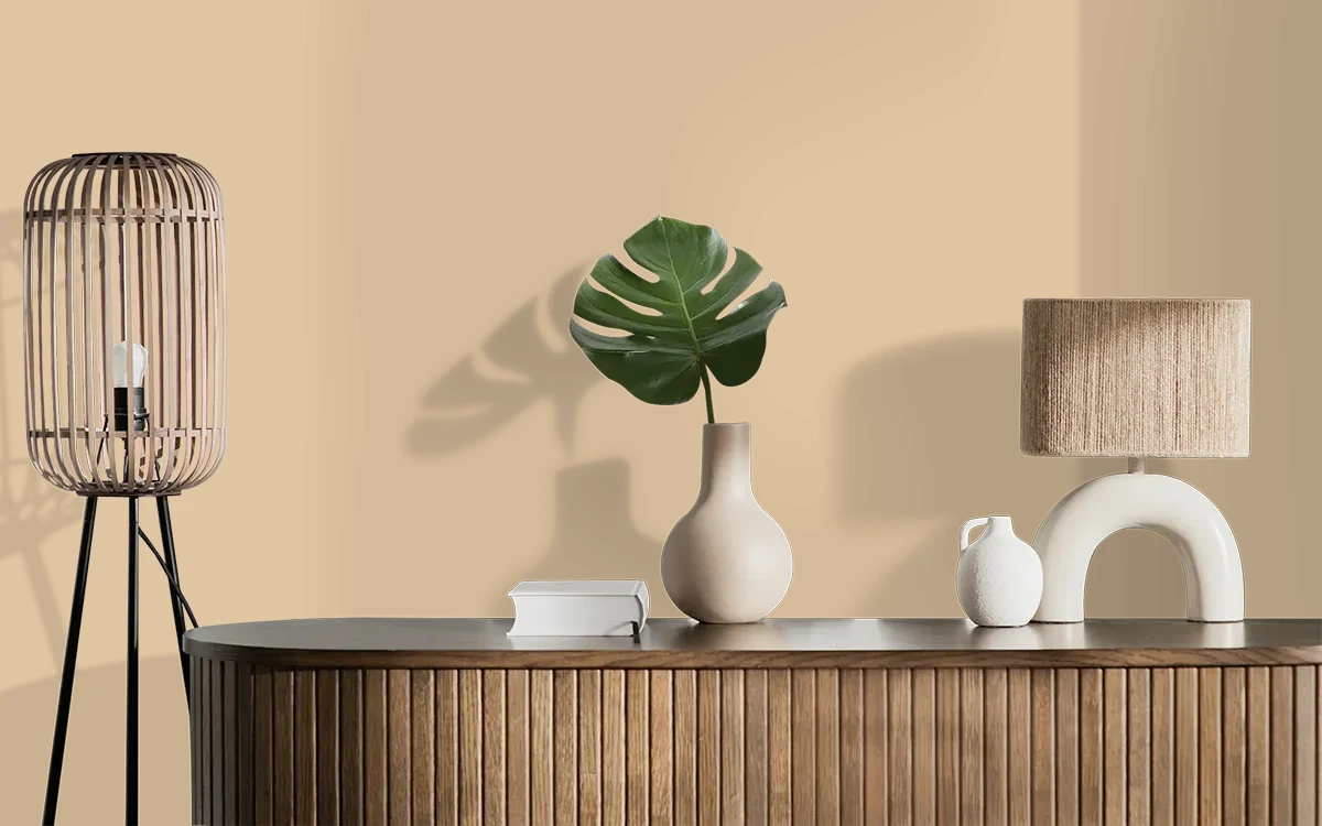 Nippon Paint's CANTALOUPE DREAM color on different wall surfaces.