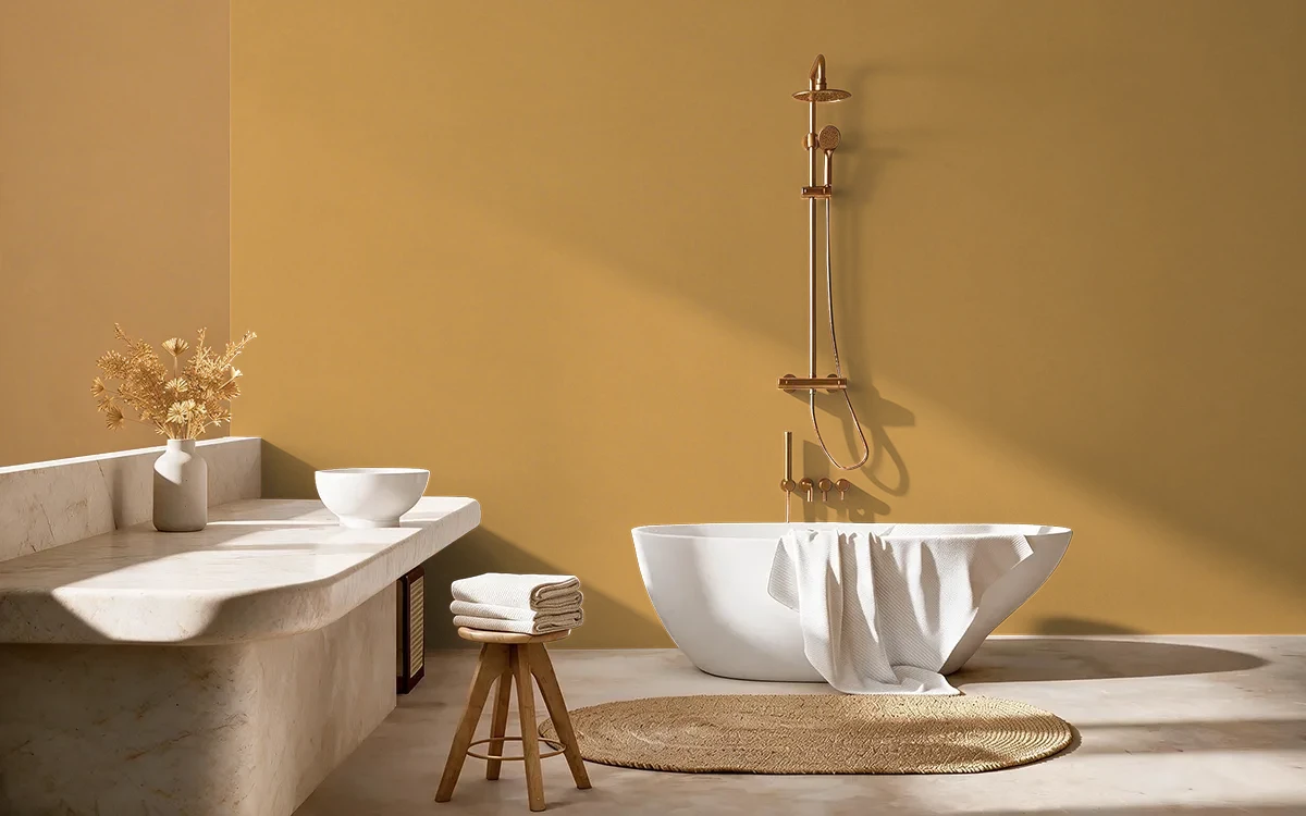 Nippon Paint's CAPITOL'S GOLD color on different wall surfaces.