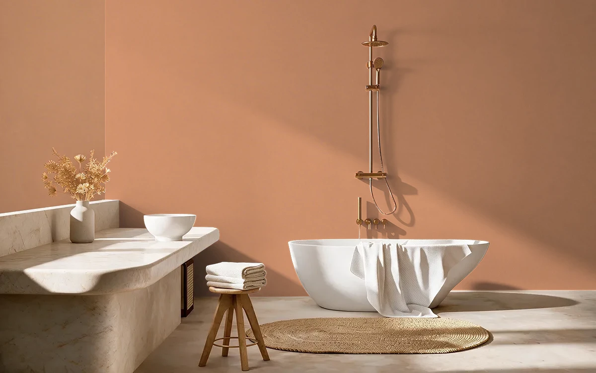 Nippon Paint's CARAMEL CHARM color on different wall surfaces.