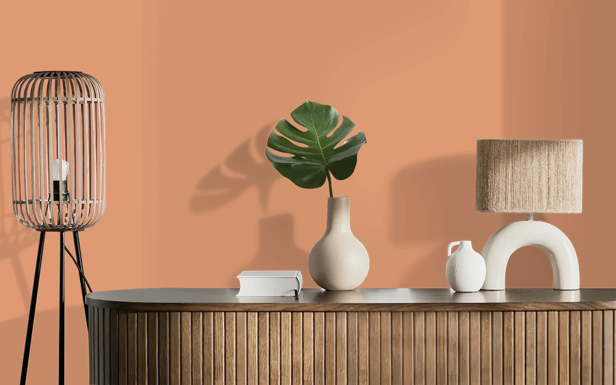 Nippon Paint's CARAMEL CHARM color on different wall surfaces.