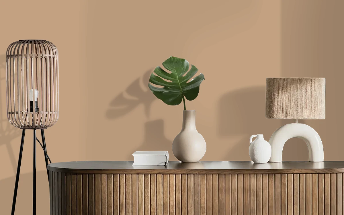 Nippon Paint's CARAMEL DELIGHT color on different wall surfaces.