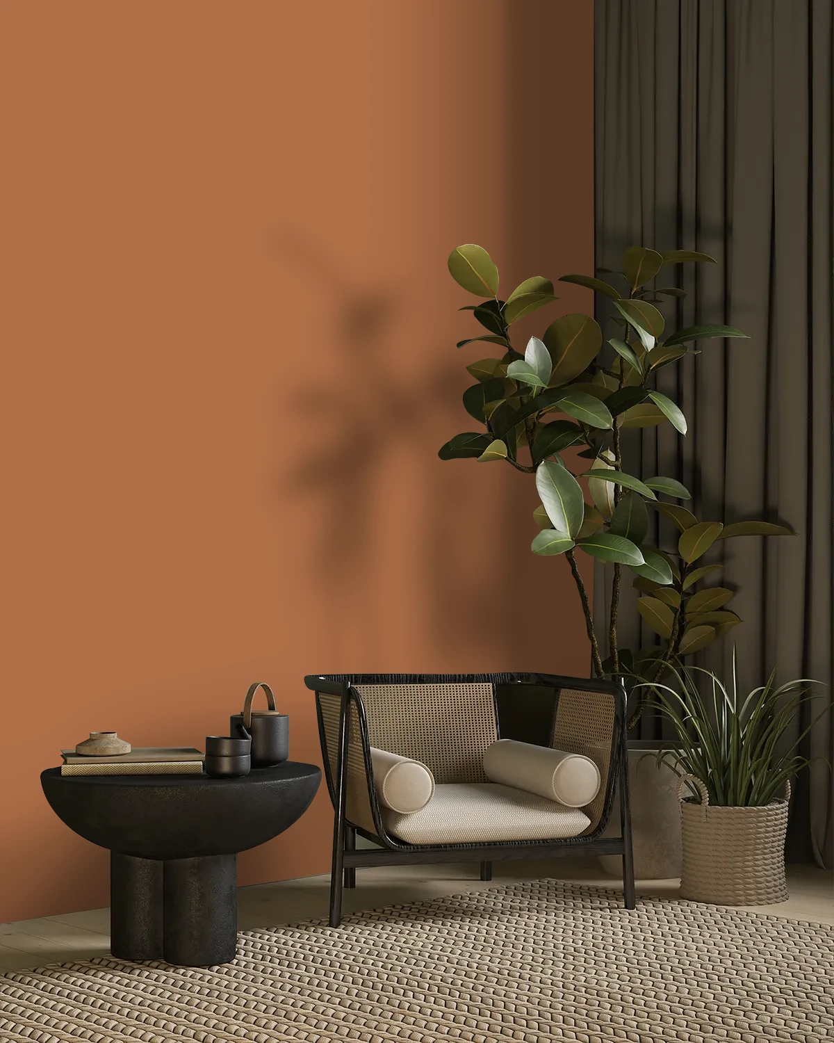 Nippon Paint's CARAMEL TWIRL color on a beautifully decorated wall.