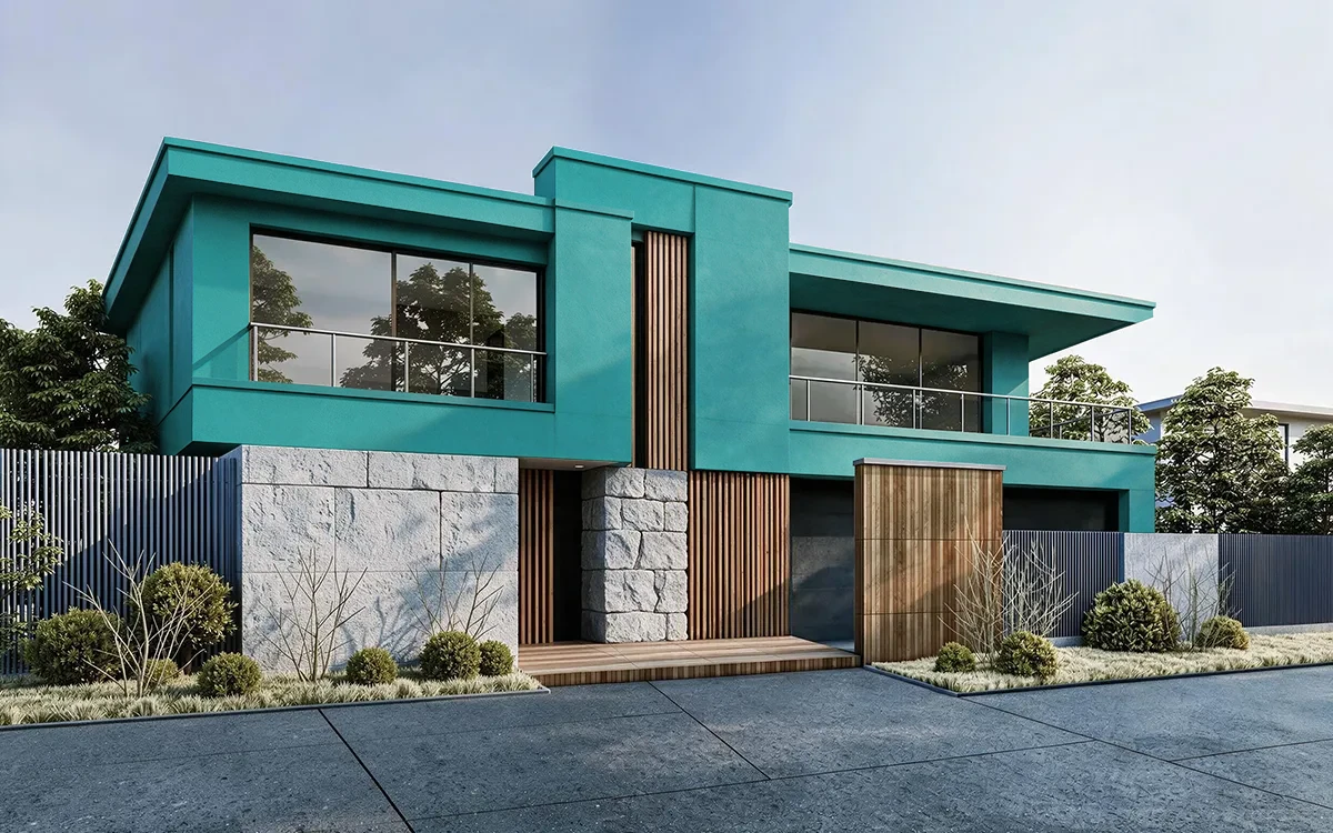 Nippon Paint's CARRIBEAN SEA color on different wall surfaces.