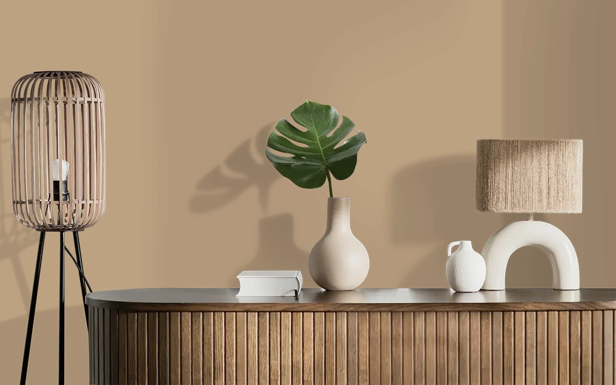 Nippon Paint's CEDARWOOD color on different wall surfaces.