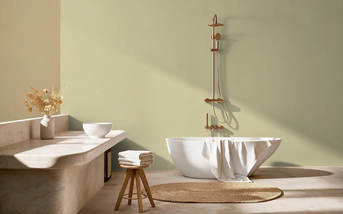 Nippon Paint's CELERY POWDER color on different wall surfaces.