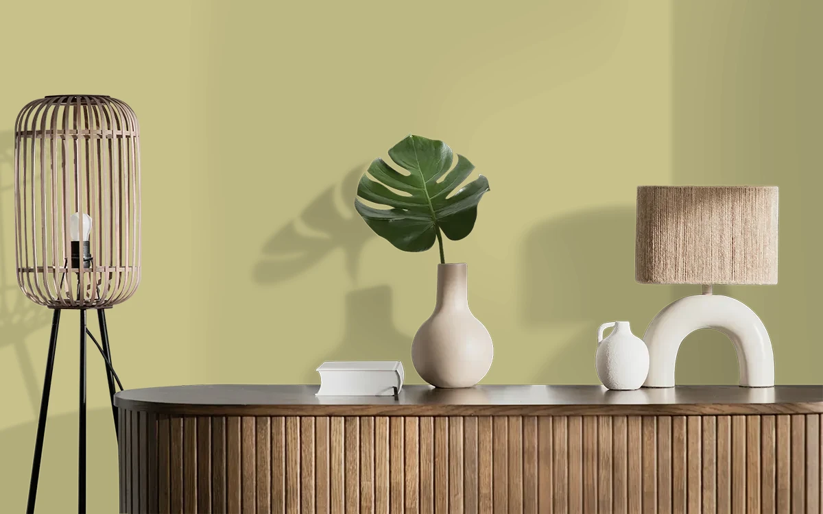 Nippon Paint's CELERY SEED color on different wall surfaces.