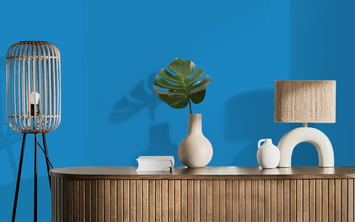 Nippon Paint's CERULEAN DREAM color on different wall surfaces.