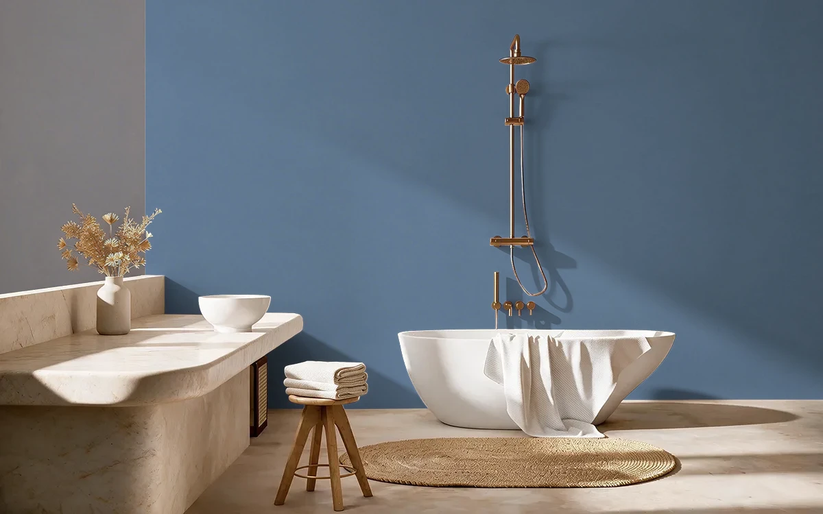 Nippon Paint's CERULEAN SPARKLE color on different wall surfaces.