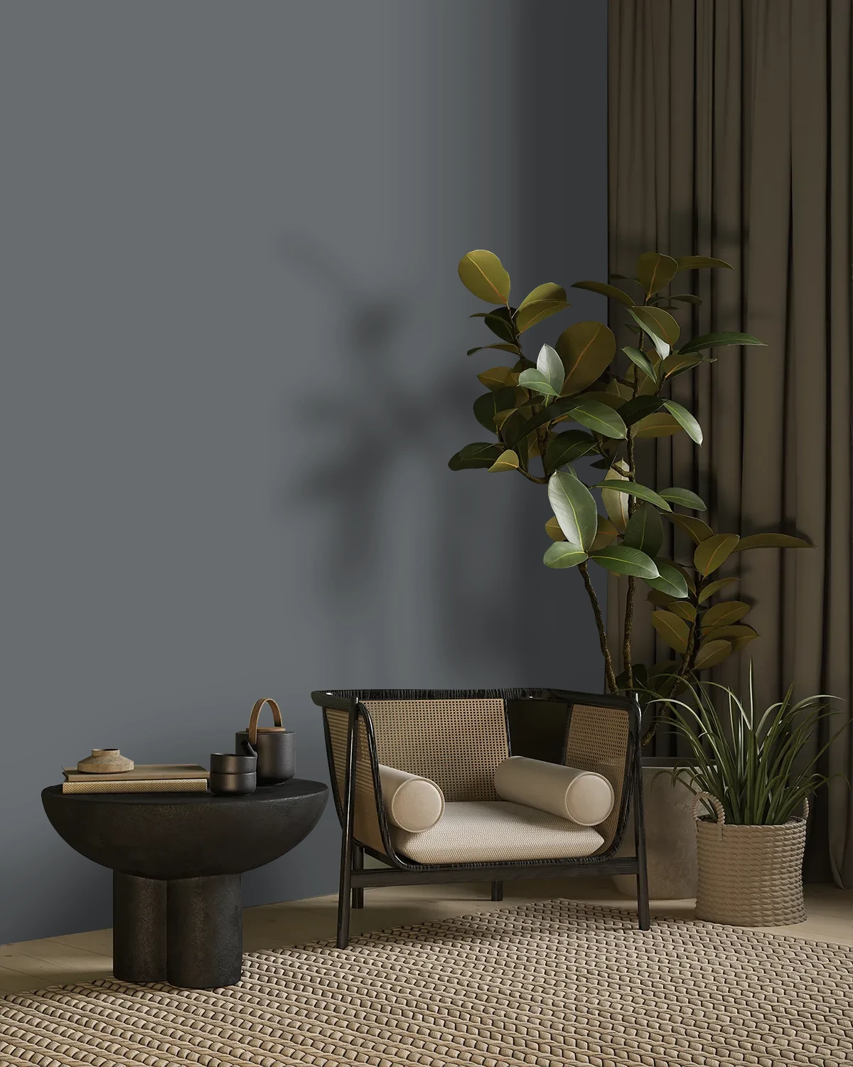 Nippon Paint's CHARCOAL BLISS color on a beautifully decorated wall.