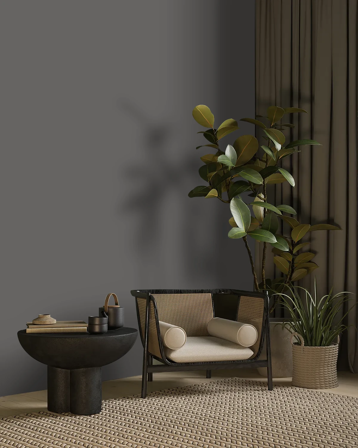 Nippon Paint's CHARCOAL color on a beautifully decorated wall.