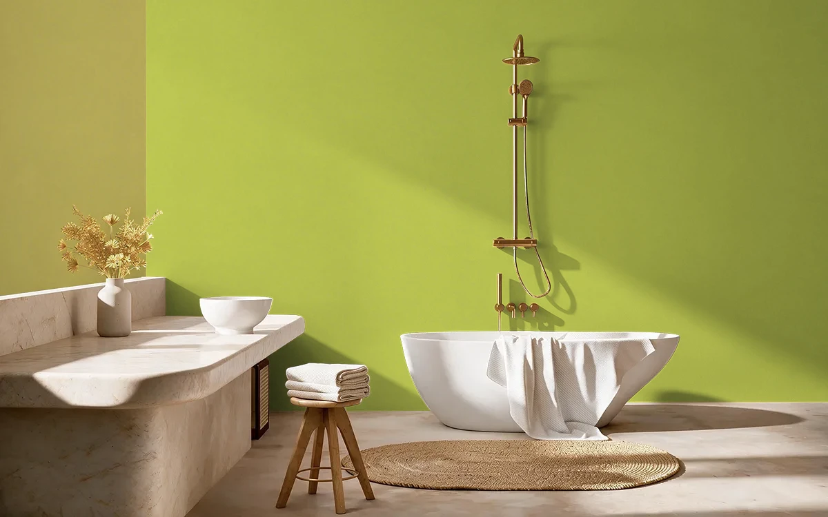Nippon Paint's CHARTREUSE color on different wall surfaces.