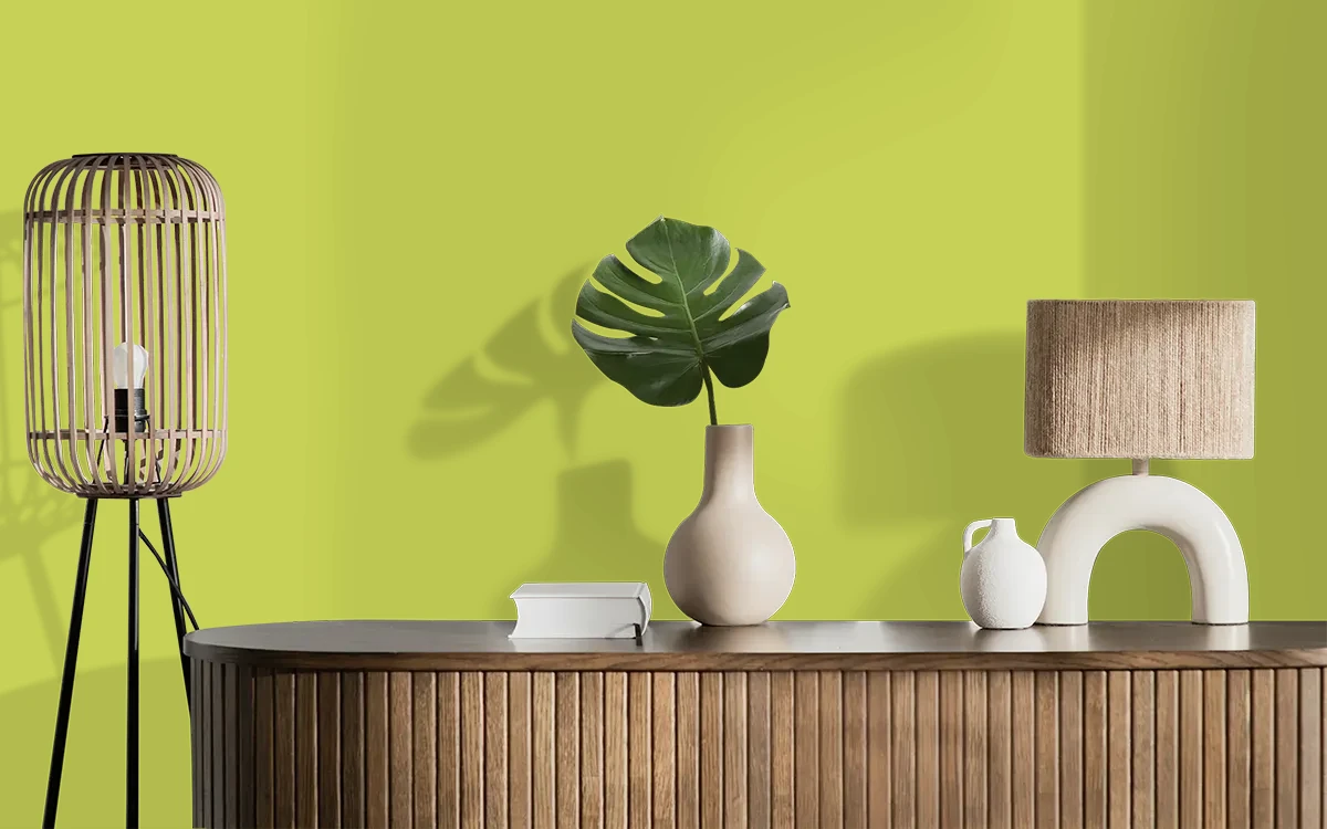 Nippon Paint's CHARTREUSE color on different wall surfaces.