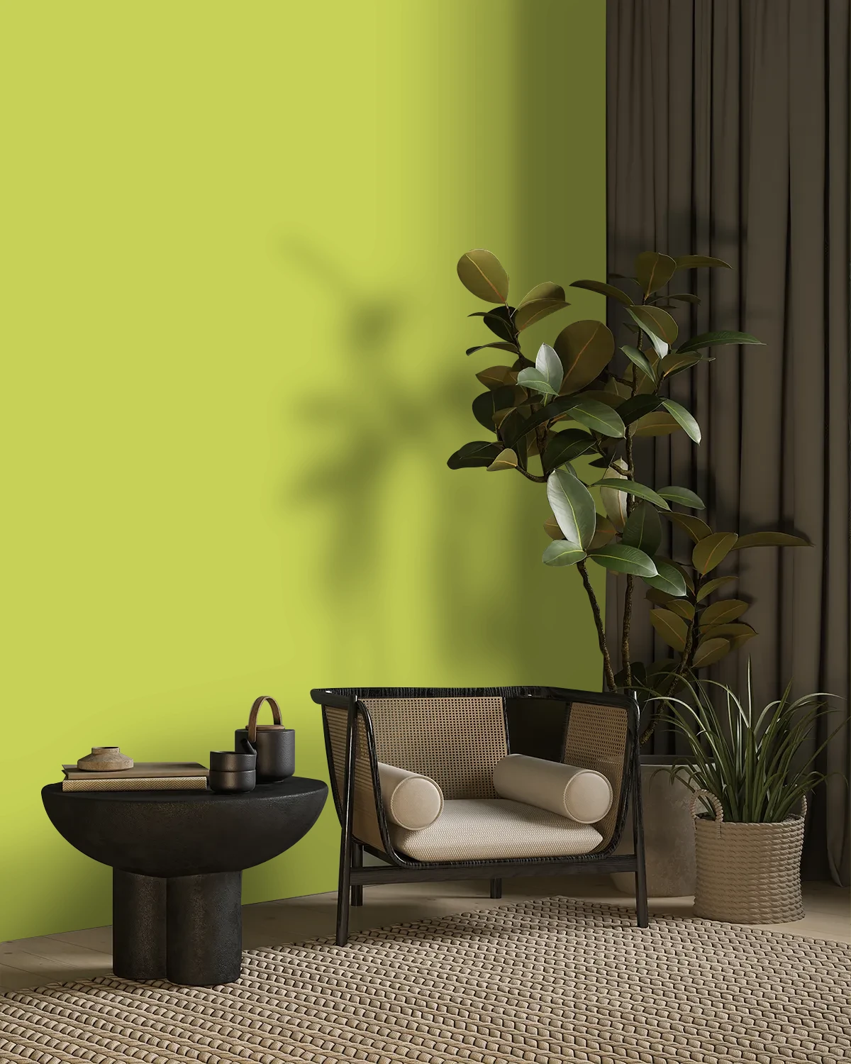 Nippon Paint's CHARTREUSE color on a beautifully decorated wall.