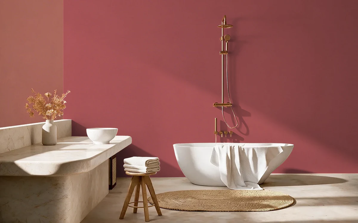 Nippon Paint's CHERRY ON TOP color on different wall surfaces.