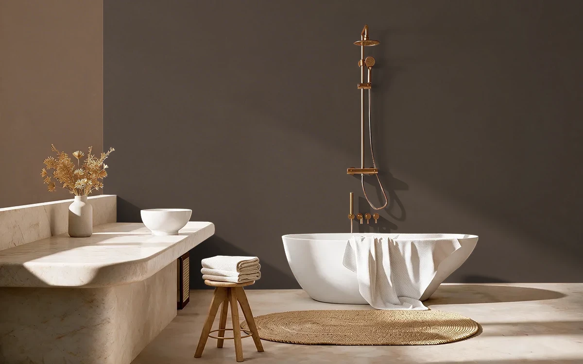 Nippon Paint's CHESTNUT CHARM color on different wall surfaces.