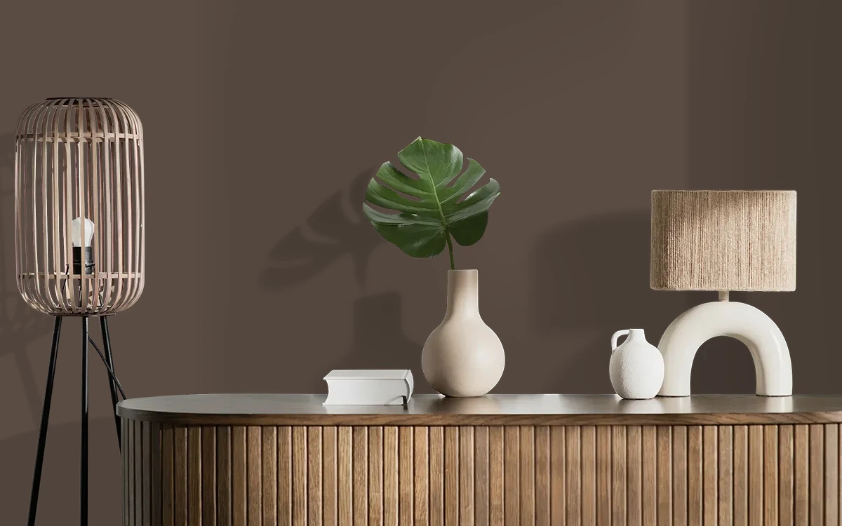 Nippon Paint's CHESTNUT CHARM color on different wall surfaces.