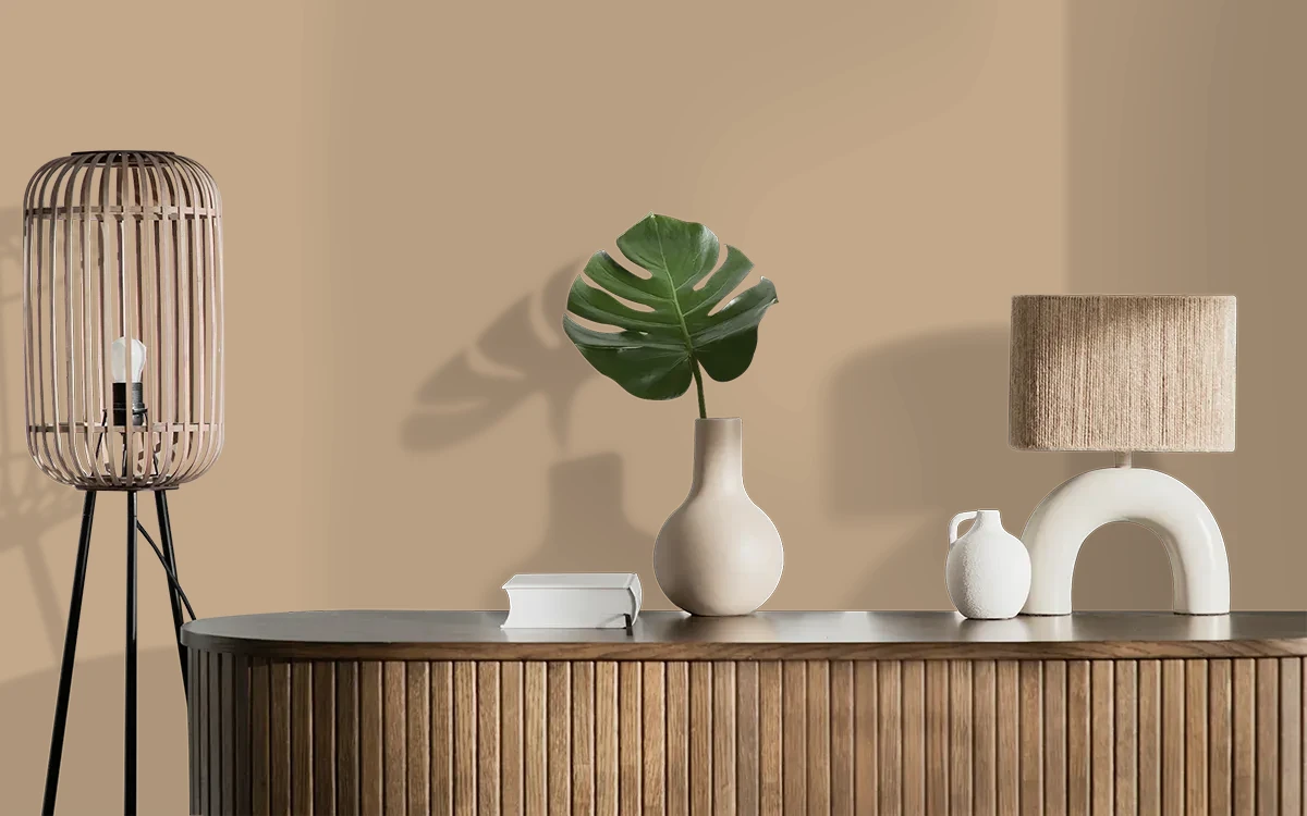 Nippon Paint's CHESTNUT ZING color on different wall surfaces.