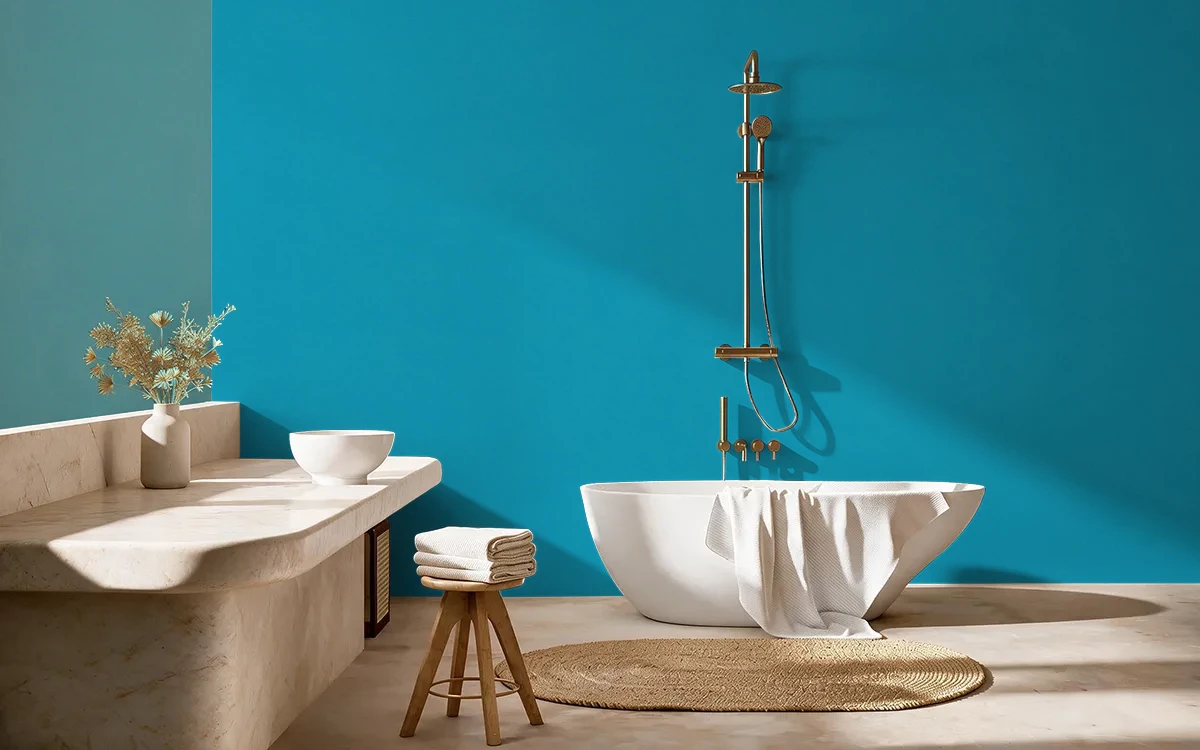 Nippon Paint's CHINA BLUE color on different wall surfaces.