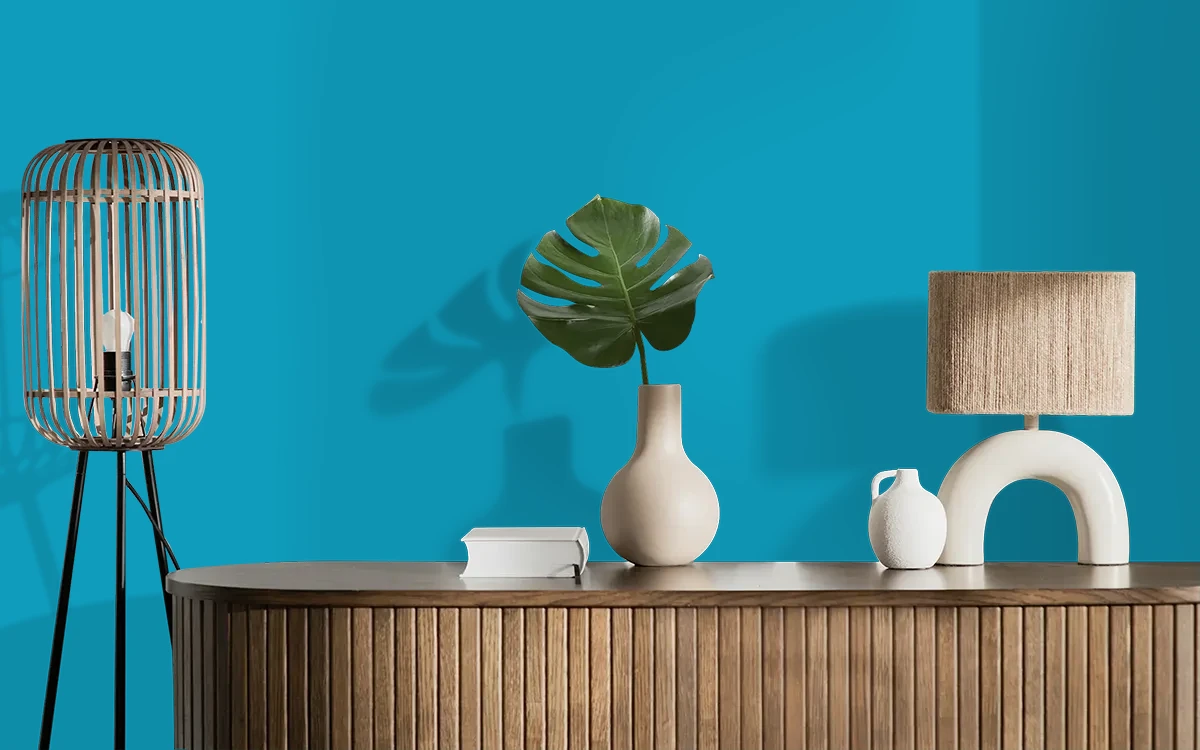 Nippon Paint's CHINA BLUE color on different wall surfaces.