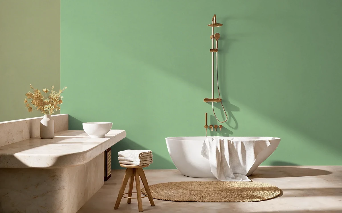 Nippon Paint's CHINESE JADE color on different wall surfaces.