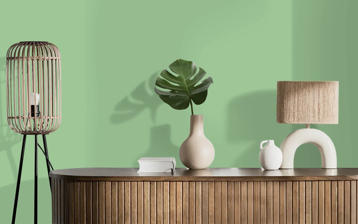 Nippon Paint's CHINESE JADE color on different wall surfaces.
