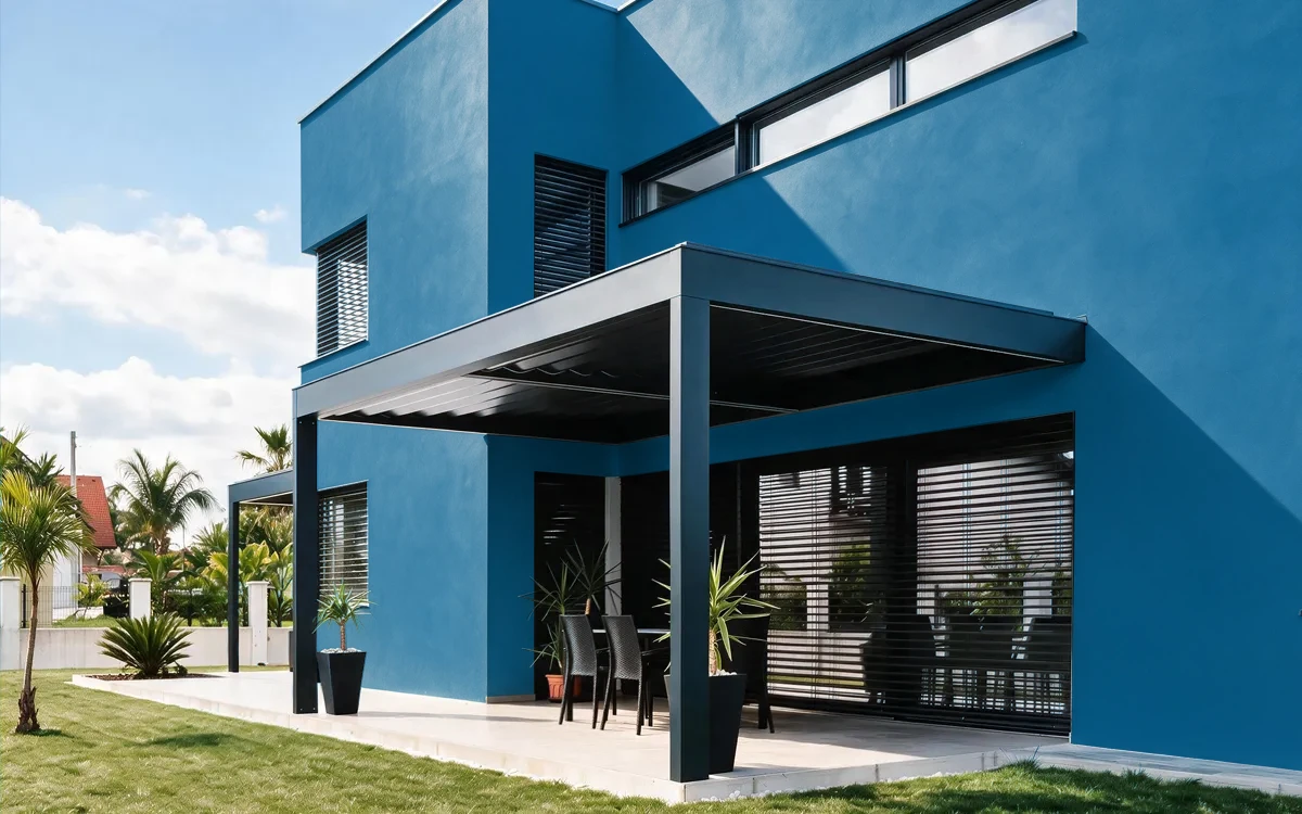 Nippon Paint's CIRCUIT BLUE color on different wall surfaces.