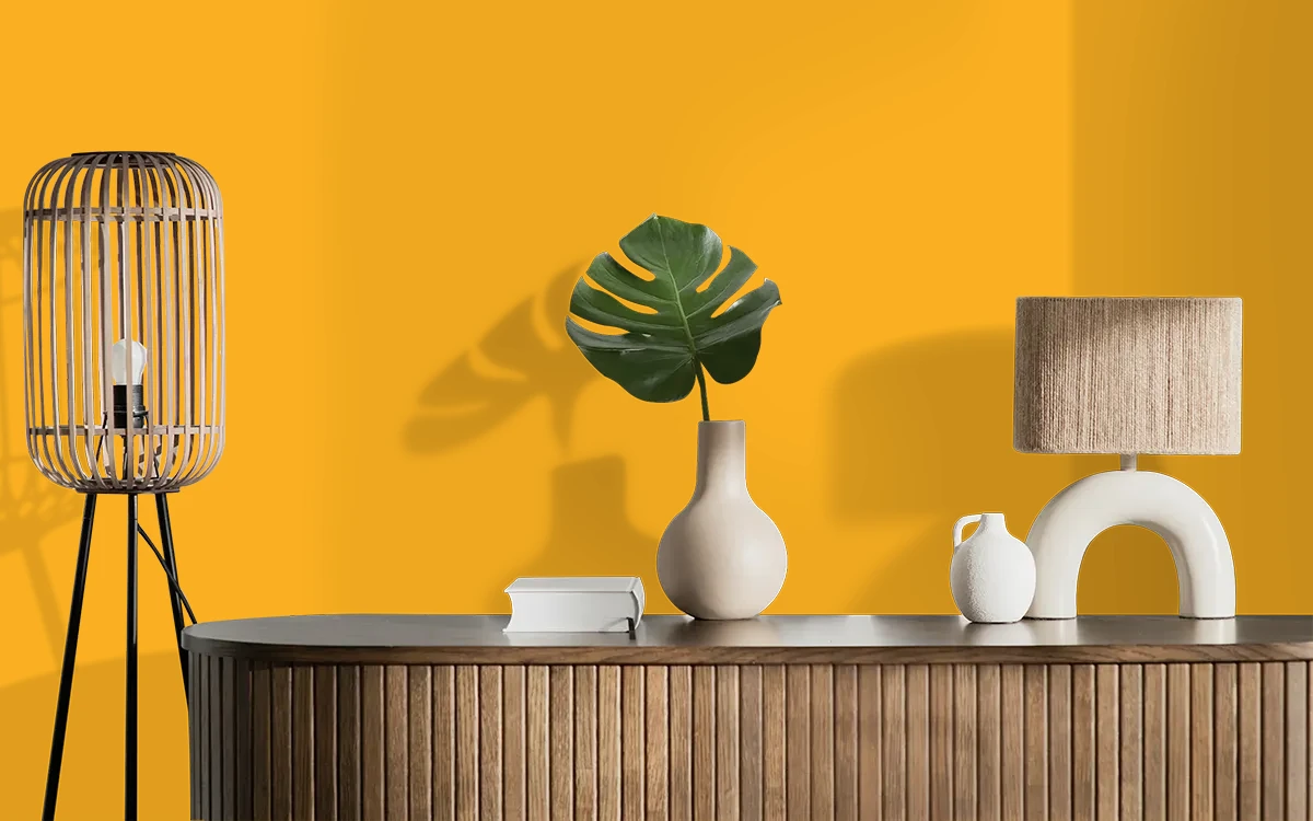 Nippon Paint's CITRUS SIREN color on different wall surfaces.