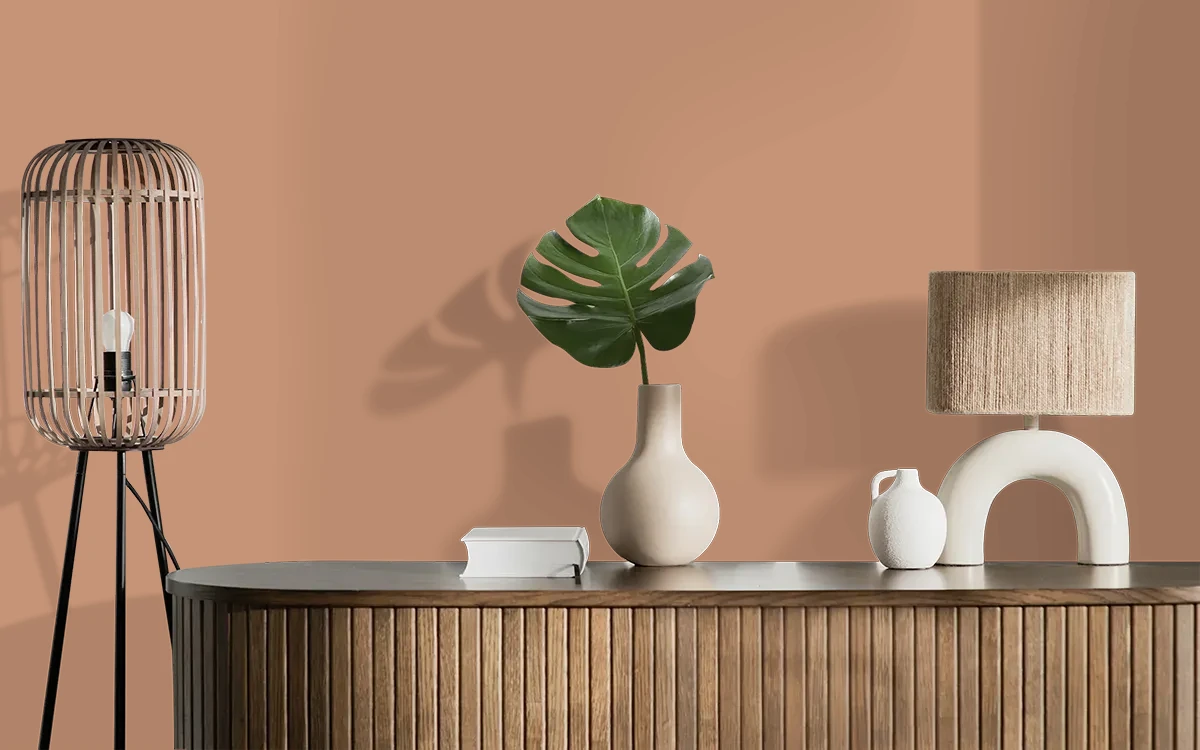 Nippon Paint's CLAY VESSEL color on different wall surfaces.