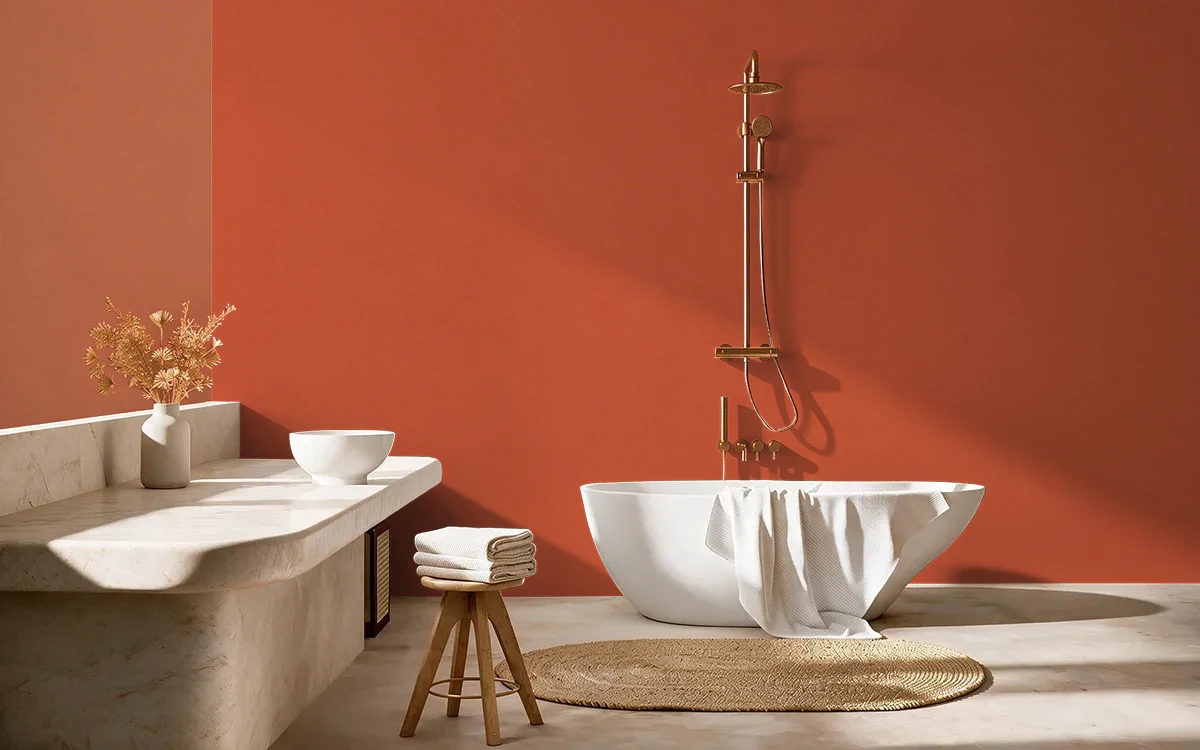 Nippon Paint's CLEMENTINE color on different wall surfaces.