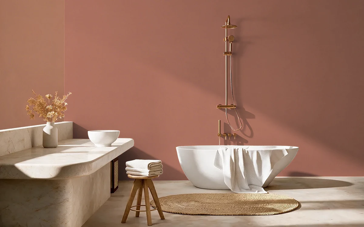 Nippon Paint's CLEMENTINE HAZE color on different wall surfaces.