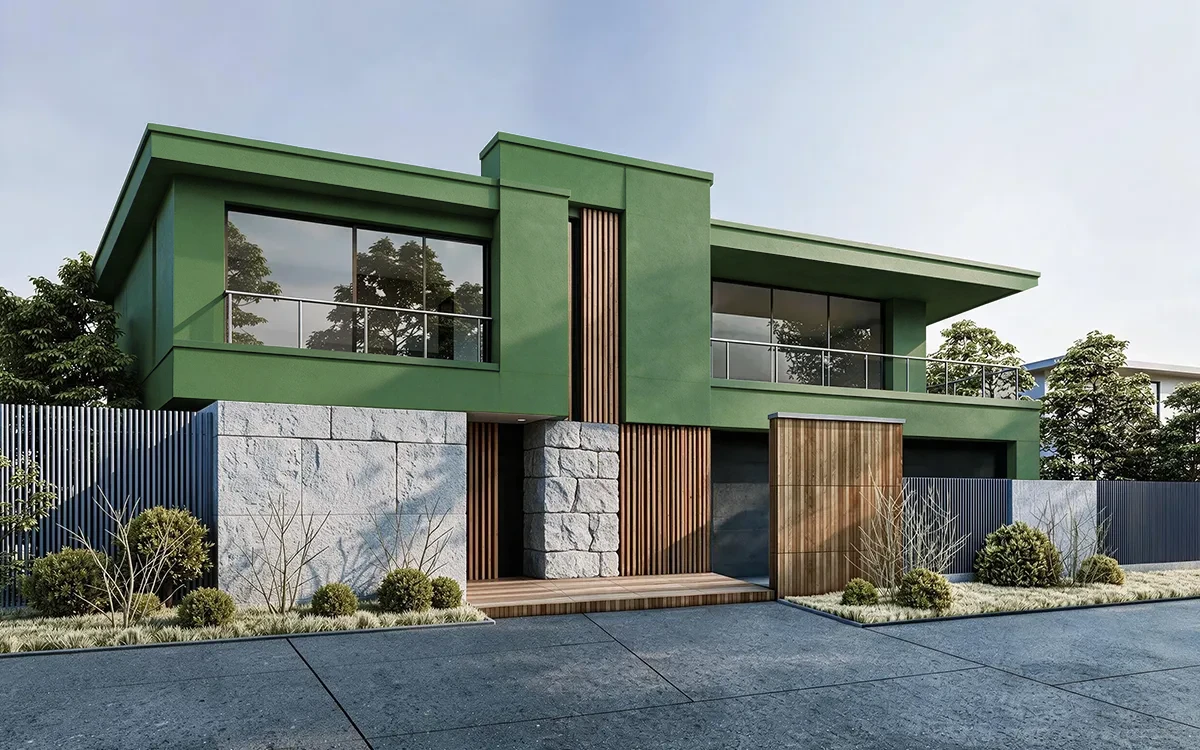 Nippon Paint's CLIMBING VINE color on different wall surfaces.