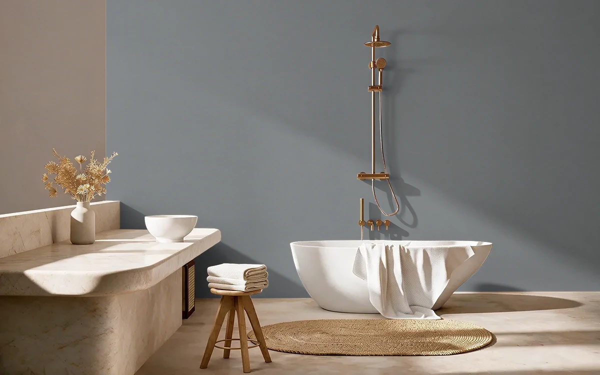 Nippon Paint's CLOUDY BURST color on different wall surfaces.
