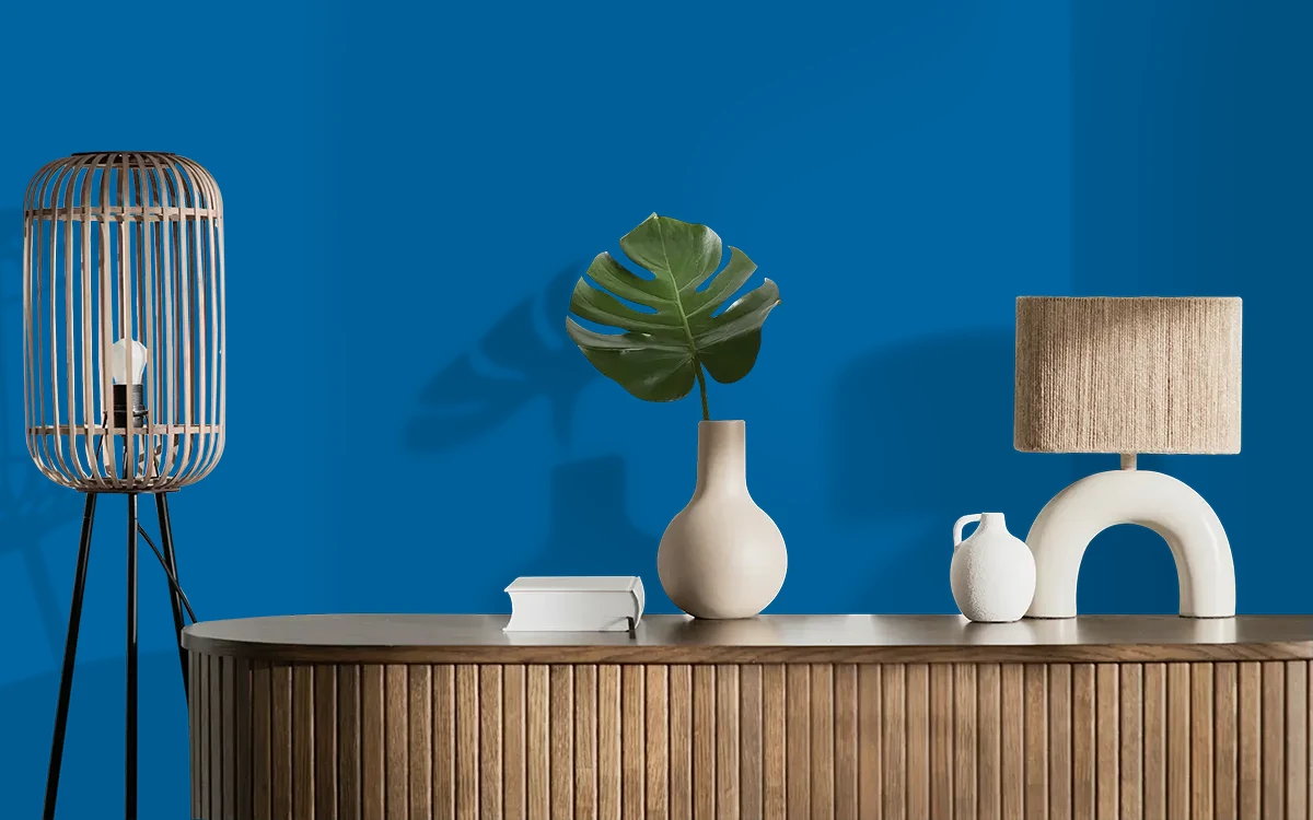 Nippon Paint's COBALT BURST color on different wall surfaces.
