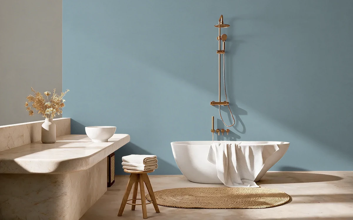 Nippon Paint's COBALT SWIRL color on different wall surfaces.