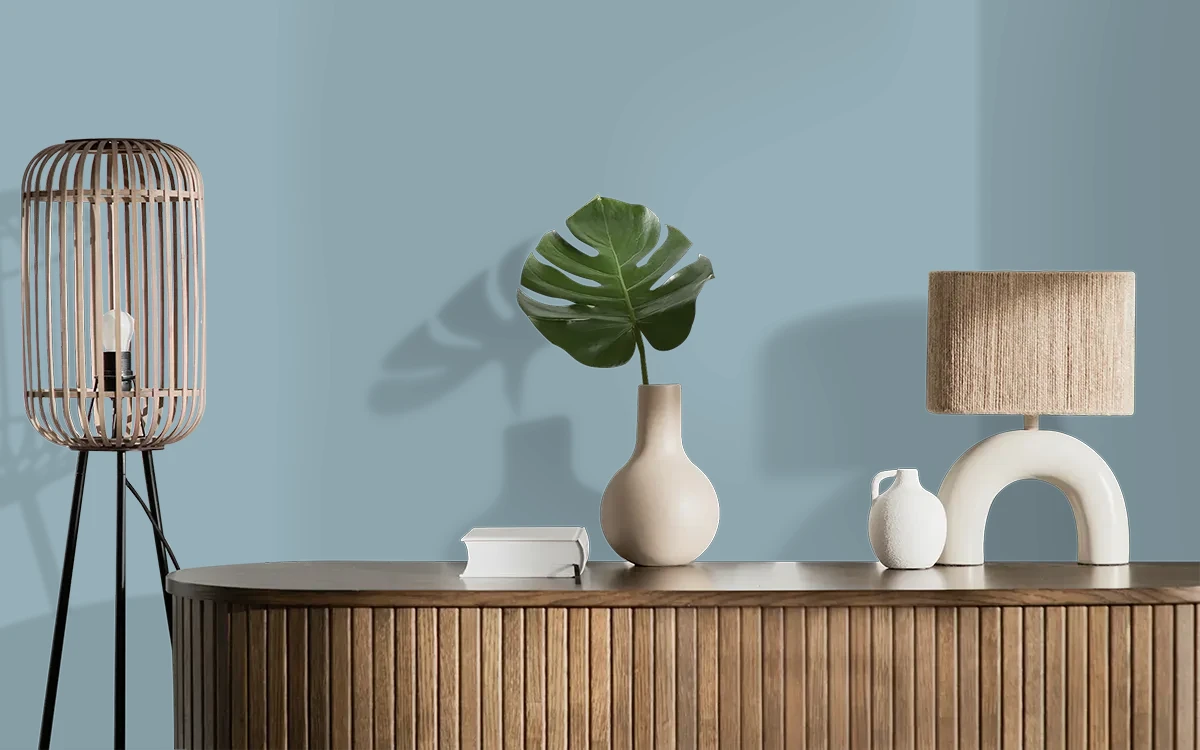 Nippon Paint's COBALT SWIRL color on different wall surfaces.