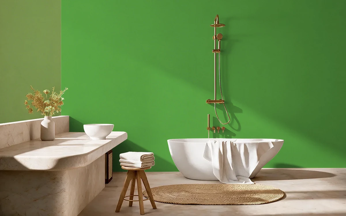 Nippon Paint's COLLEEN GREEN color on different wall surfaces.