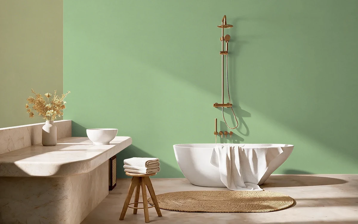 Nippon Paint's COMFORT GREEN color on different wall surfaces.