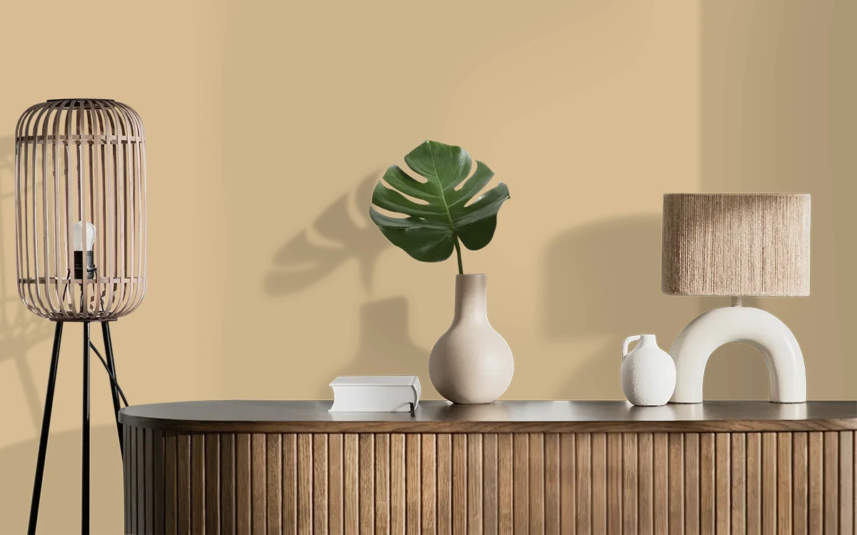 Nippon Paint's COMFY TAN color on different wall surfaces.