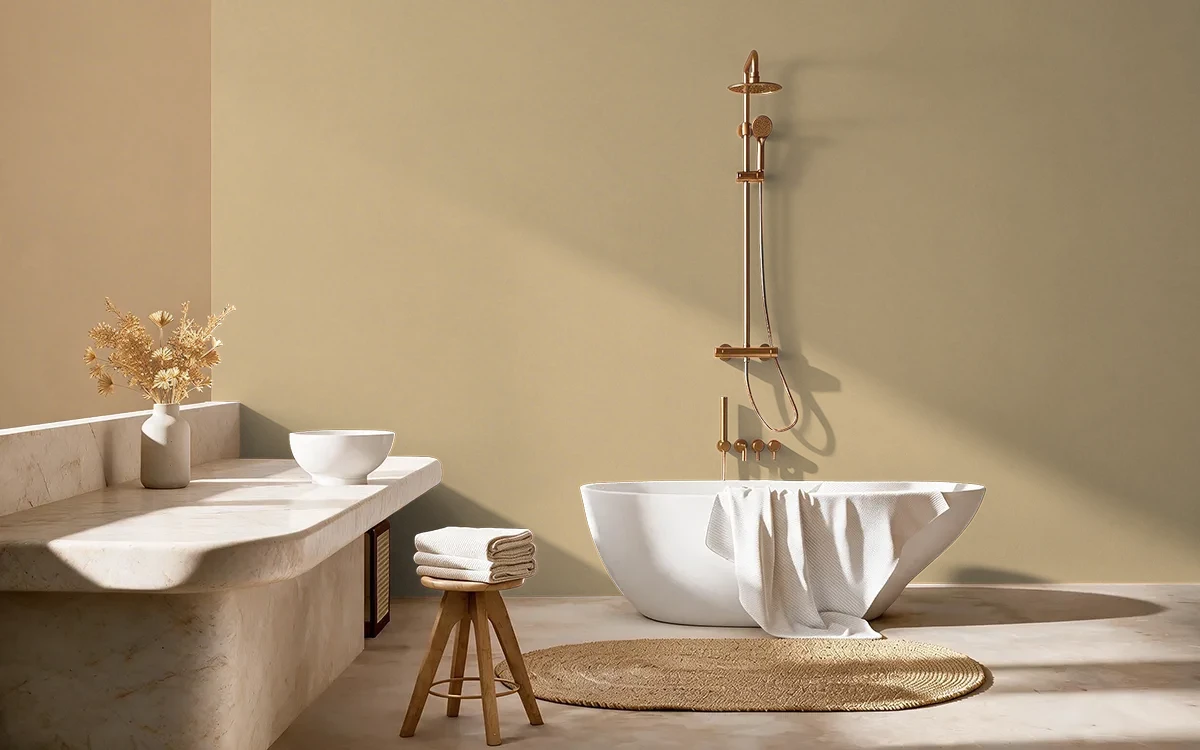 Nippon Paint's COMFY TAN color on different wall surfaces.
