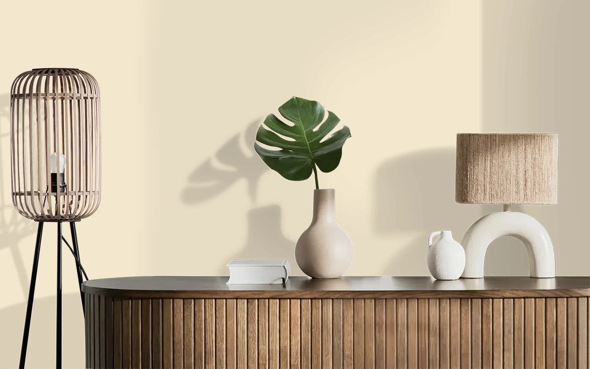 Nippon Paint's COOKIE DOUGH color on different wall surfaces.