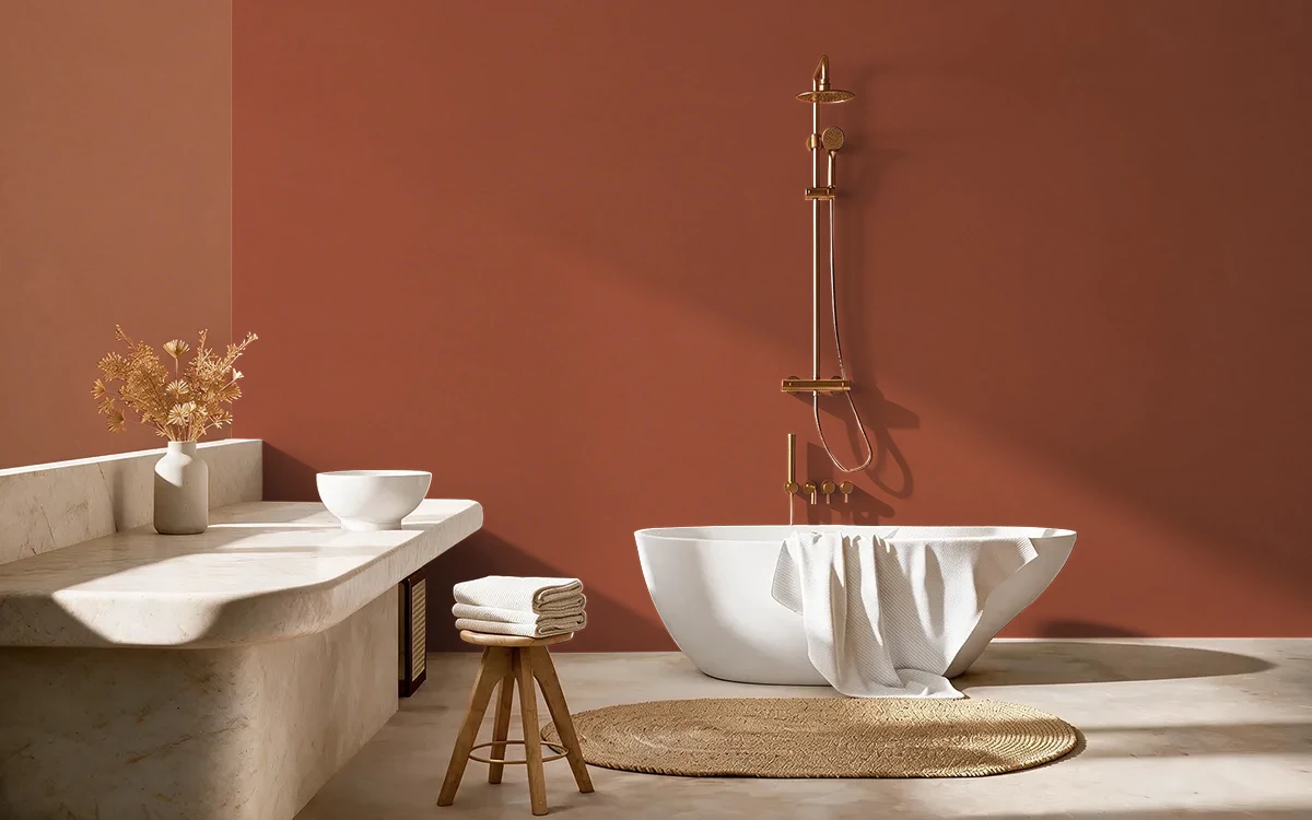 Nippon Paint's COPPER COIN color on different wall surfaces.
