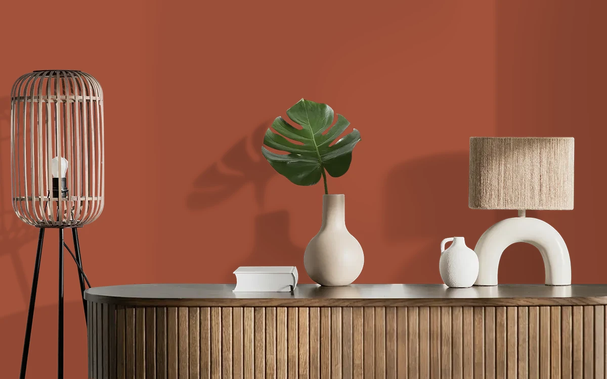 Nippon Paint's COPPER COIN color on different wall surfaces.
