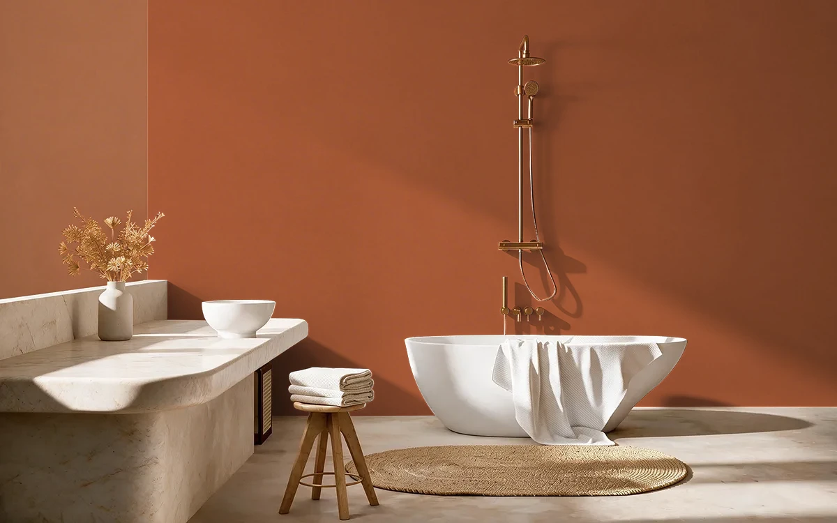 Nippon Paint's COPPER OAK color on different wall surfaces.