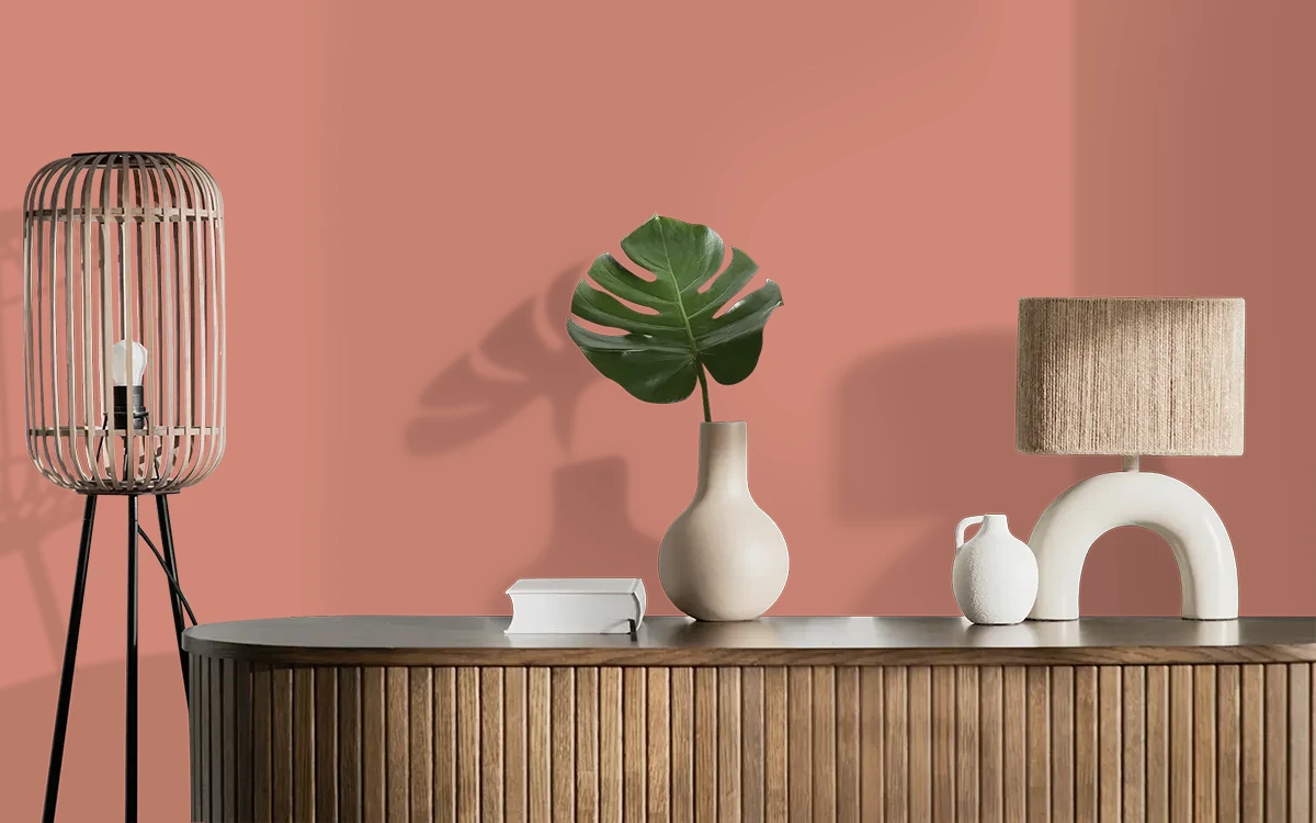 Nippon Paint's COPPERLEAF color on different wall surfaces.