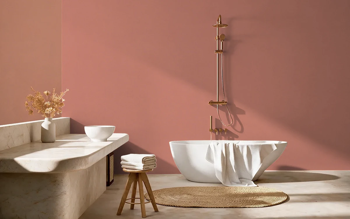 Nippon Paint's COPPERLEAF color on different wall surfaces.