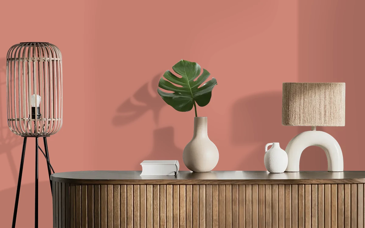 Nippon Paint's COPPERLEAF color on different wall surfaces.