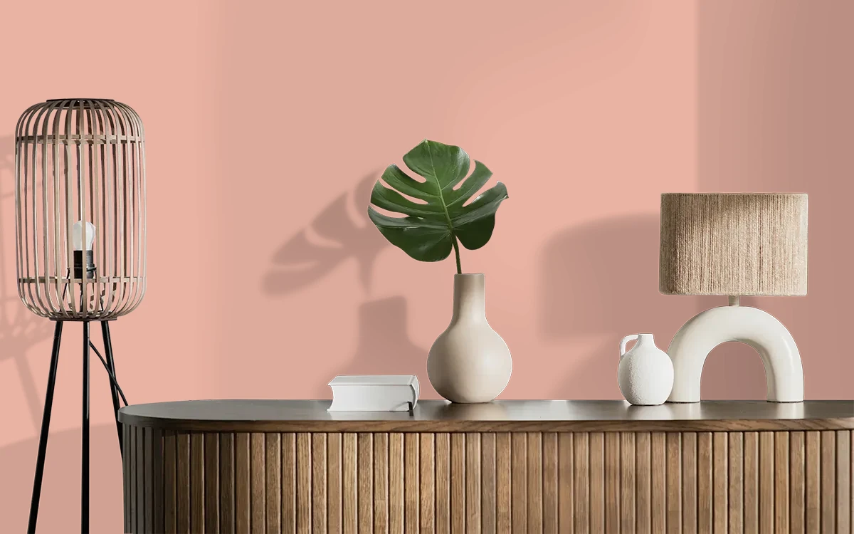 Nippon Paint's CORAL BURST color on different wall surfaces.