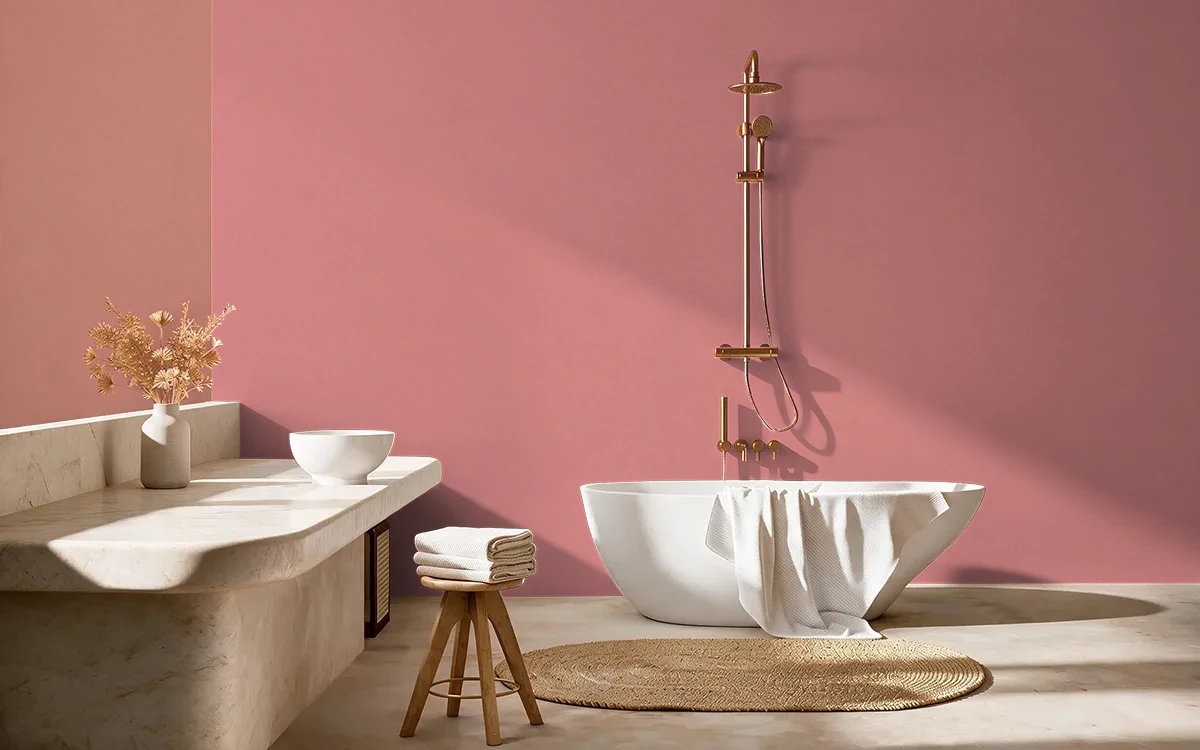 Nippon Paint's CORAL PIN color on different wall surfaces.